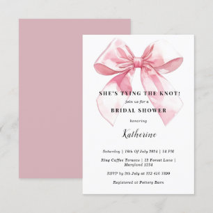 Pink She's Tying the Knot Bow Bridal Shower Invitation