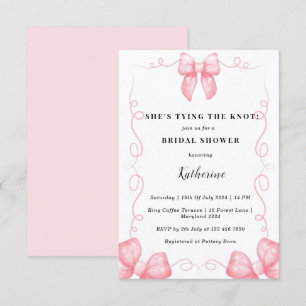 Pink She's tying the knot coquette bridal shower Invitation