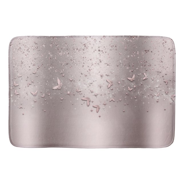 Pink Shimmer Glitter Sparkle Flutter Butterfly Bath Mat (Front)