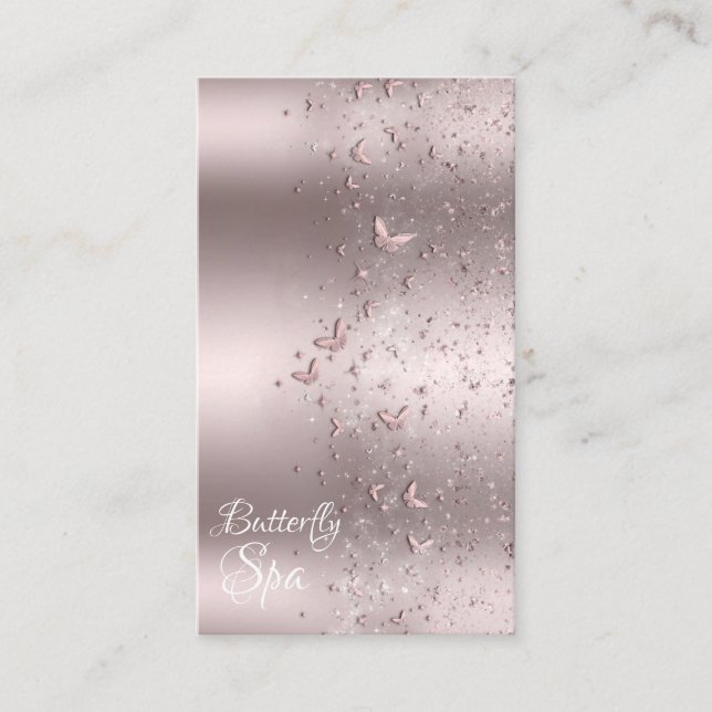 Pink Shimmer Glitter Sparkle Flutter Butterfly Business Card (Front)