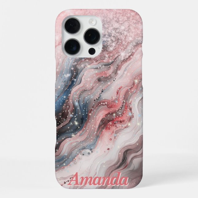 Pink Shimmer Marble Personalized Phone Case (Back)