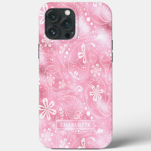 Pink Shimmer Modern Girly Paisley Personalized iPhone 13 Pro Max Case