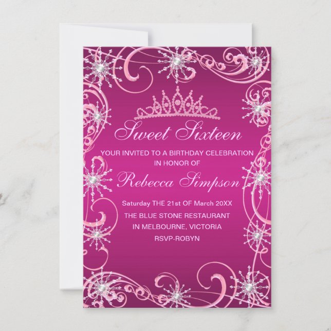 Pink Shimmer Snowflake Birthday Invite (Front)