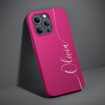 Pink Shimmer White Elegant Calligraphy Script Name Case-Mate iPhone 14 Case<br><div class="desc">Pink Shimmer White Elegant Calligraphy Script Custom Personalized Name iPhone 14 Smart Phone Cases features a modern and trendy simple and stylish design with your personalized name in elegant hand written calligraphy script typography on a metallic pink shimmer background. Designed by ©Evco Studio www.zazzle.com/store/evcostudio</div>