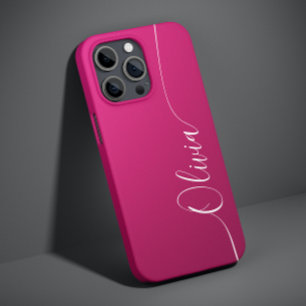 Pink Shimmer White Elegant Calligraphy Script Name Case-Mate iPhone 14 Case