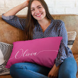 Pink Shimmer White Elegant Calligraphy Script Name Lumbar Pillow<br><div class="desc">Pink Shimmer White Elegant Calligraphy Script Custom Personalized Name Throw Pillows features a modern and trendy simple and stylish design with your personalized name in elegant hand written calligraphy script typography on a metallic pink shimmer background. Designed by ©Evco Studio www.zazzle.com/store/evcostudio</div>