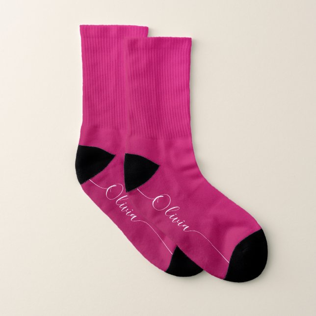 Pink Shimmer White Elegant Calligraphy Script Name Socks (Pair)