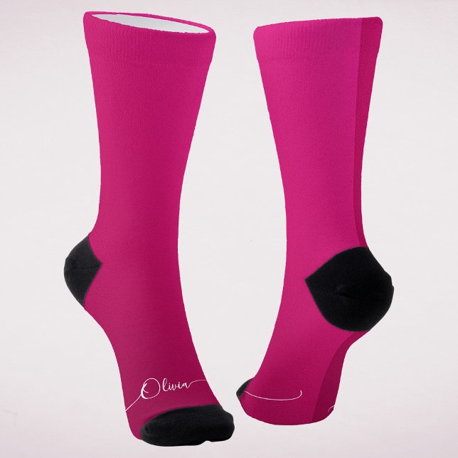 Pink Shimmer White Elegant Calligraphy Script Name Socks (Creator Uploaded)