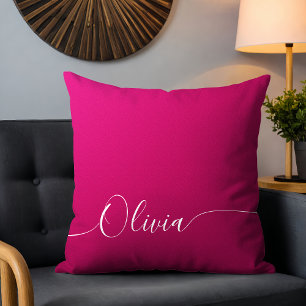 Pink Shimmer White Elegant Calligraphy Script Name Throw Pillow