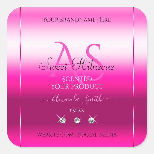 Pink Shimmery Product Labels Diamonds and Initials (Front)