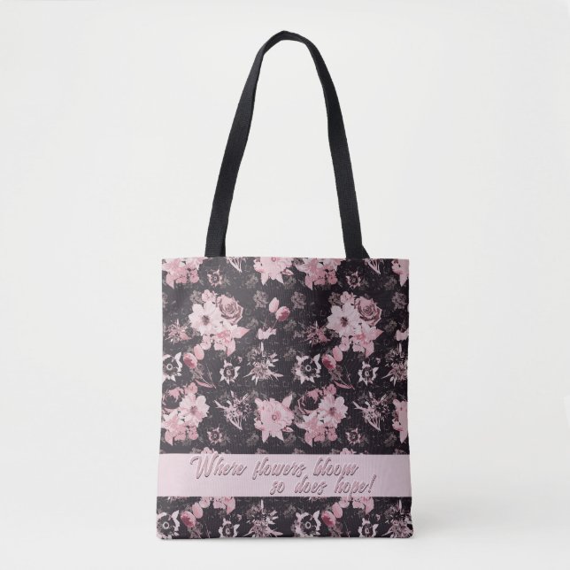 Pink shines in the dark - texted version tote bag (Front)