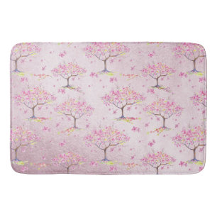 Pink Shiny Cherry Blossom Spring Pattern Bath Mat
