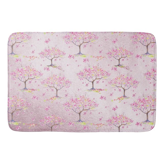 Pink Shiny Cherry Blossom Spring Pattern Bath Mat (Front)