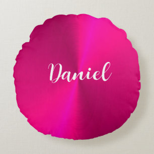 Pink shiny faux metal custom name round pillow