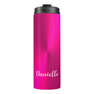 Pink shiny faux metal custom name thermal tumbler