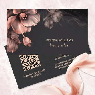 Pink Shiny Flowers Black  Business Card