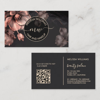 Pink Shiny Flowers Black Logo Business Card