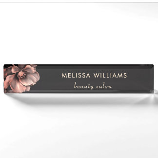Pink Shiny Flowers Black Nameplate