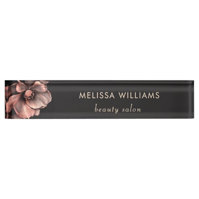 Pink Shiny Flowers Black  Nameplate (Front)