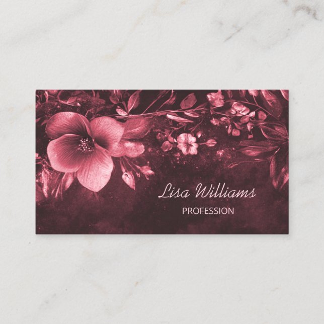 Pink Shiny Flowers Mauve Business Card (Front)