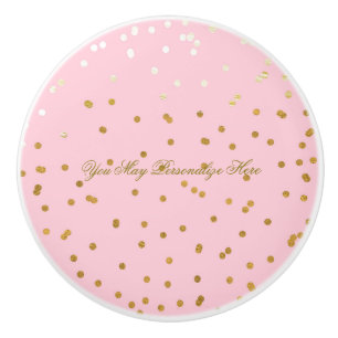 Pink & Shiny Gold Faux Foil Confetti Dots Glam Ceramic Knob