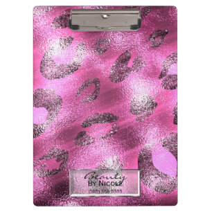 Pink Shiny Leopard Elegant Chic Glam Personalized Clipboard