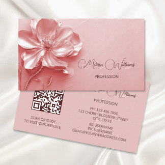 Pink Shiny Metallic 3D Flower Business Card