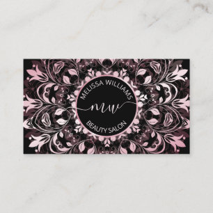 Pink Shiny Metallic Black Mandala Logo Business Card