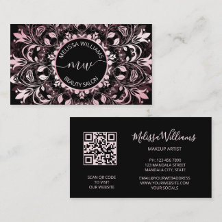 Pink Shiny Metallic Black  Mandala Logo Business Card