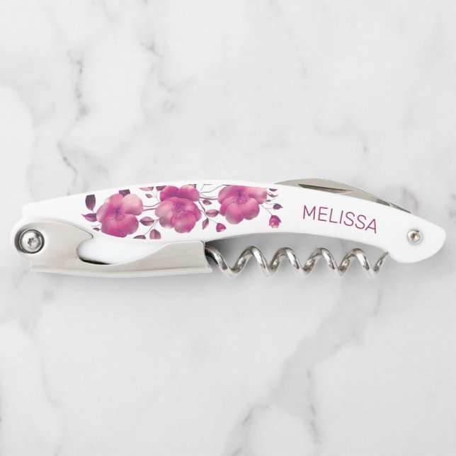 Pink Shiny Metallic Flower  Corkscrew (Front)