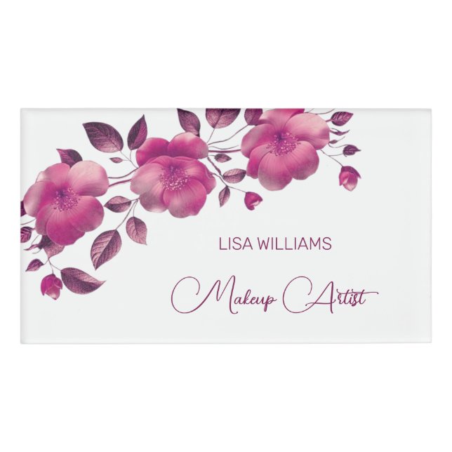 Pink Shiny Metallic Flower  Name Tag (Front)