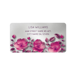 Pink Shiny Metallic Flower Silver Label