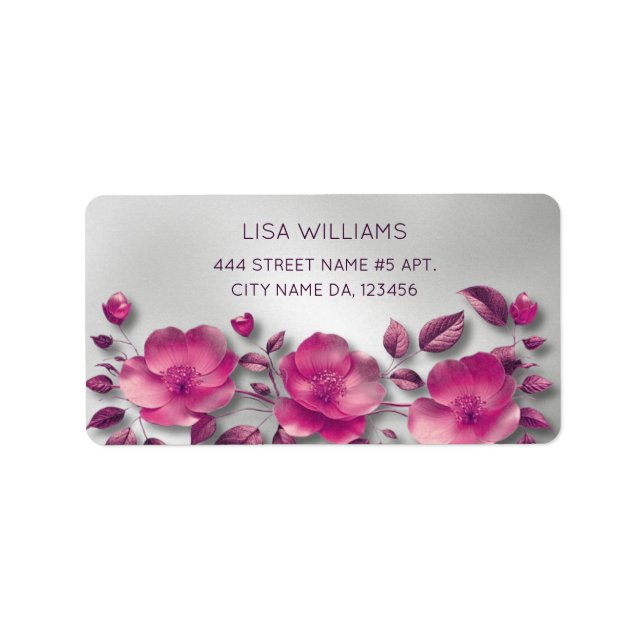 Pink Shiny Metallic Flower Silver Label (Front)