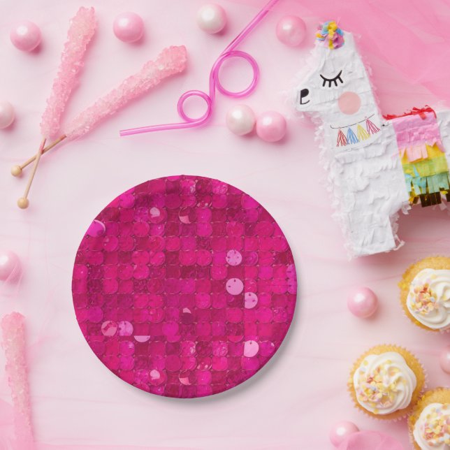 Pink Shiny Sequin Paper Plate (Party)