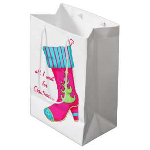 Pink Shoe Lover All I Want for Christmas Stocking Medium Gift Bag