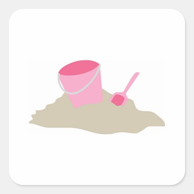 Pink Shovel and Pail Square Sticker (Front)