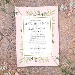 Pink Shower By Mail Long Distance Greenery Leaves Invitation