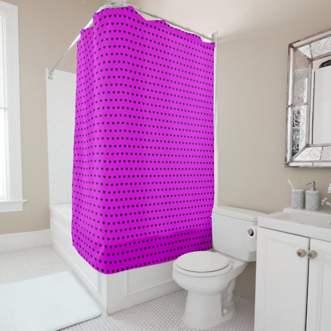 Pink Shower Curtain With Black Hearts  (In Situ)