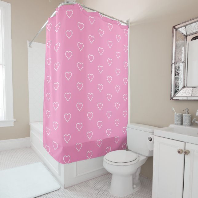 Pink Shower Curtain with Hearts or Choose Colour (In Situ)