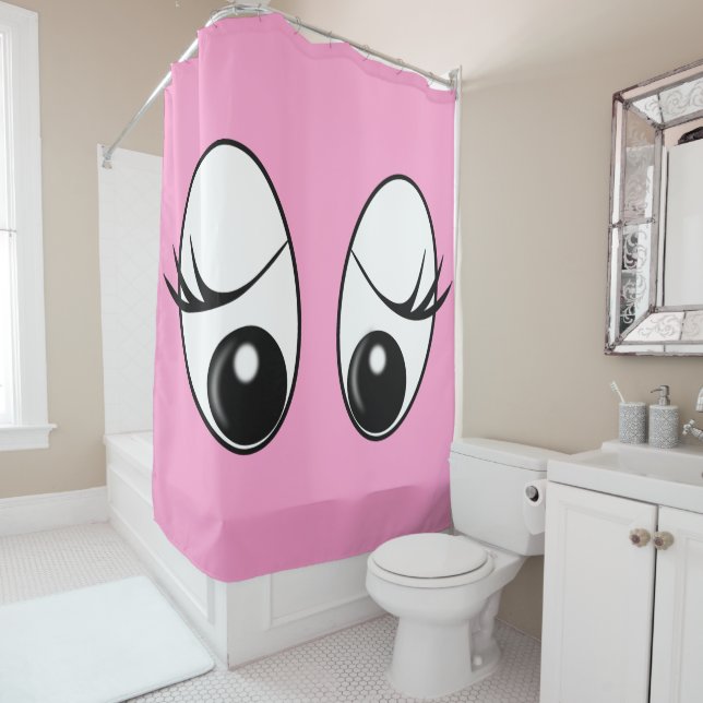 Pink Shower Curtain with Playful Eyes - Your Colou (In Situ)