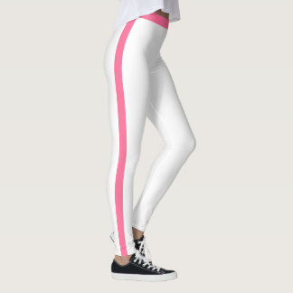 Pink Side Stripe White Leggings Choose Colors