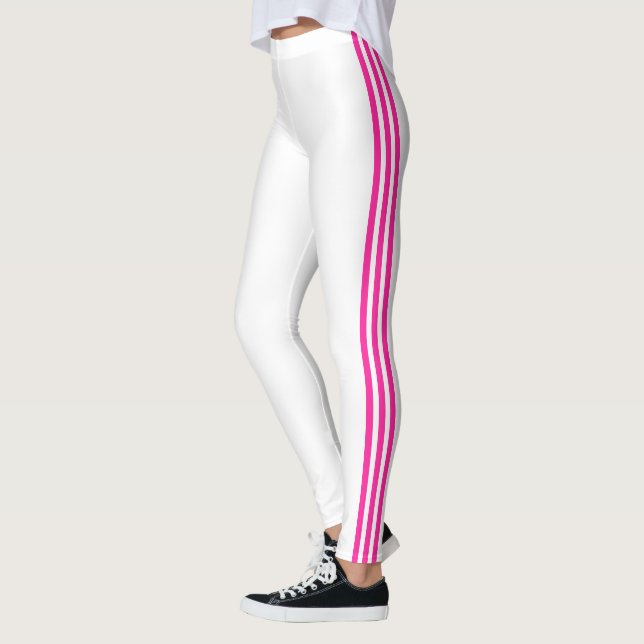 Pink Side Stripe White Leggings with Custom Colour (Left)