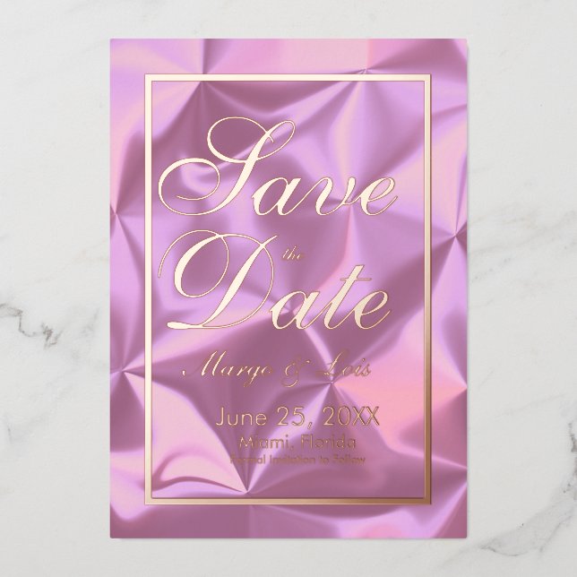 Pink Silk  Save the Date  Gold Pressed (Front)