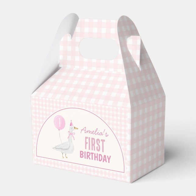 Pink Silly Goose Balloon Girl Birthday Favor Box (Front Side)