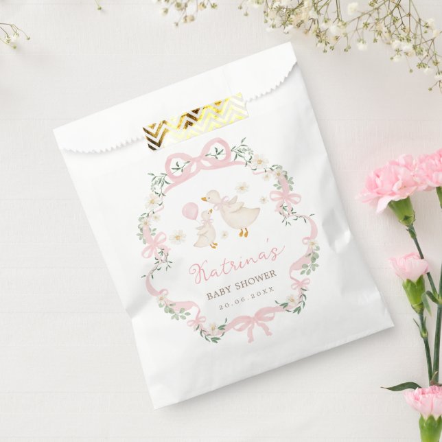 Pink Silly Goose Coquette Bow Girl Baby Shower Favour Bag (Sealed)