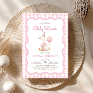 Pink Silly Goose Daisy Gingham Baby Shower Invitation