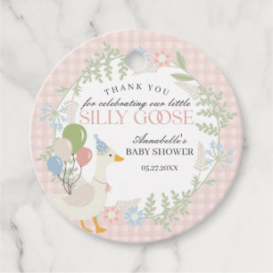 Pink Silly Goose Floral Gingham Baby Shower Favour Tags