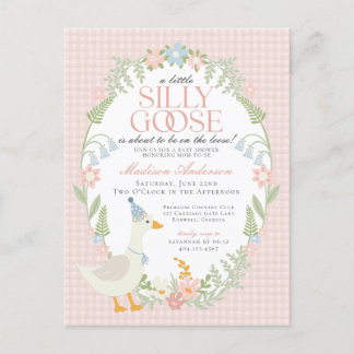 Pink Silly Goose Floral Gingham Baby Shower Postcard