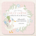 Pink Silly Goose Floral Gingham Baby Shower Square Paper Coaster<br><div class="desc">A silly goose is almost on the loose. This Silly Goose Party Decor Collection is perfect for celebrating your sweet little girl! Featuring an adorable silly goose, pastel florals, and soft gingham patterns, this collection is perfect for adding a touch of playful elegance to any party. Whether it’s for a...</div>