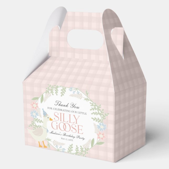 Pink Silly Goose Floral Gingham Birthday Favor Box (Front)